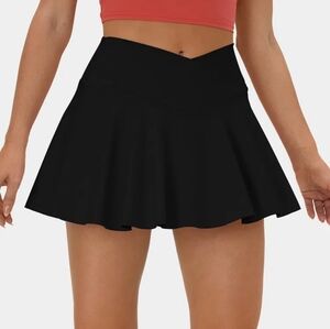 Softlyzero™ High Waisted Crossover 2-in-1 Pocket Flare Tennis Skirt, Black, L